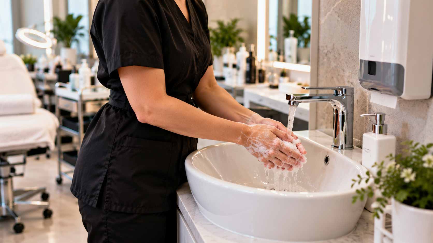 Higiena rąk personelu w salonie kosmetycznym – mycie, dezynfekcja i rękawiczki krok po kroku
